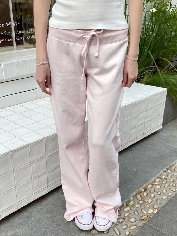 Pink Raw-Hem Drawstring Sweatpants