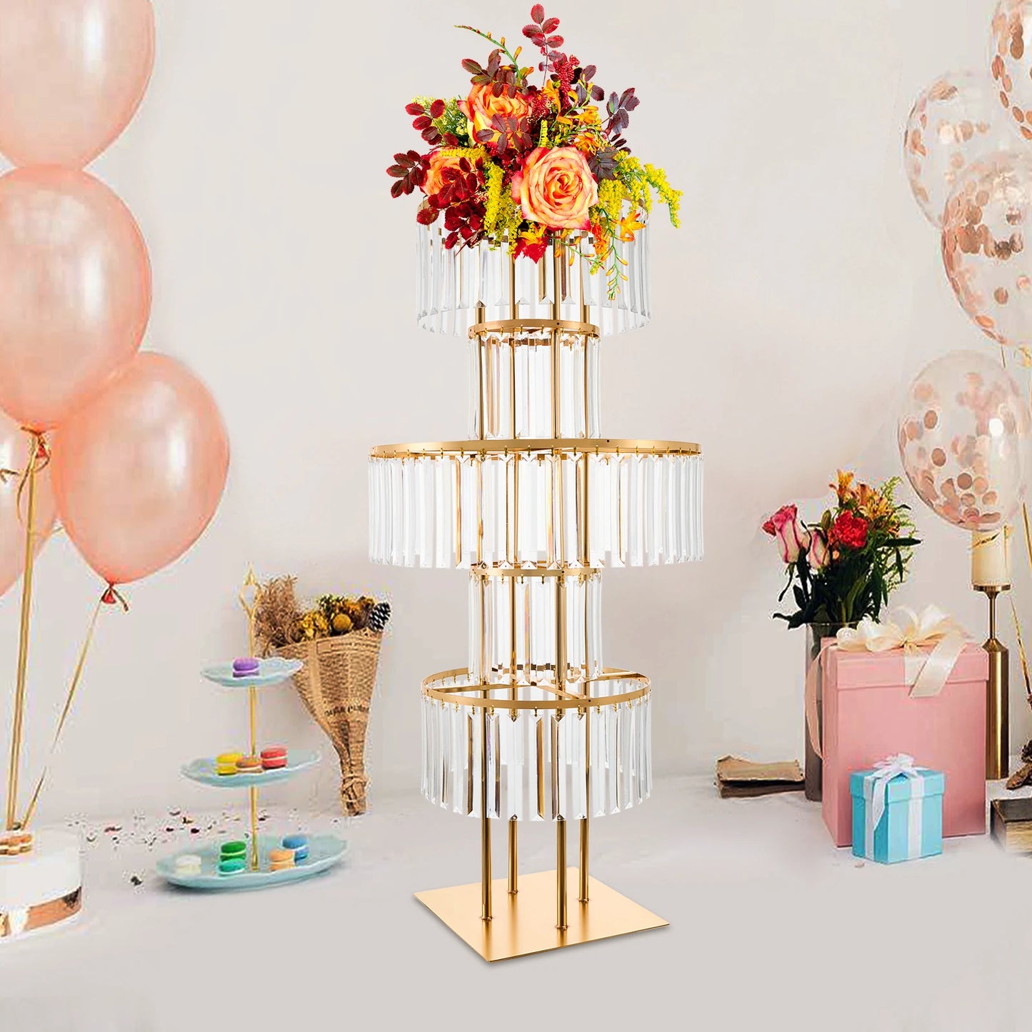 5 Tiers Wedding Centerpieces Flower Stand, 110cm Acrylic Crystal Flower Vase Rack Floor Table Decor Display Holder, Gold/Silver