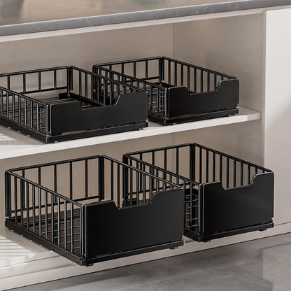 Pull Out Cabinet Organizer, Carbon Steel Foldable Slide Out Drawers Storage Rack For Kitchen Cabinets Bathroom Cabinet Organizer