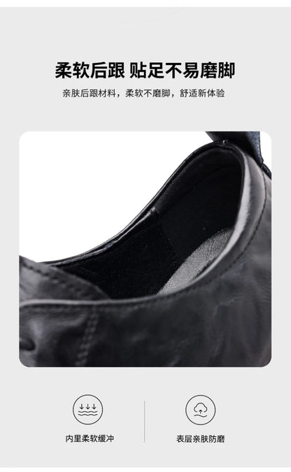 Mens Black Wrinkled Leather Apron Toe Lace Up Dress Shoes Thick Lug Sole Chunky Formal Business Office Work Daily Wear Shoes