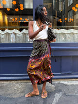 Printed Satin Wrap Midi Skirt