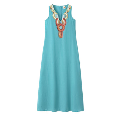 Women's Sleeveless Deep V-Neck Side Split Dress, Bohemian Sexy Dress, Casual, New