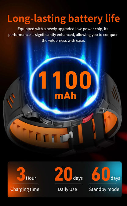 2026 T-Rex3 Ultra 1100mAh Battery 170+Sport Fitness LED Flashlight IP68 Waterproof Bluetooth call GPS track Smartwatch Compass