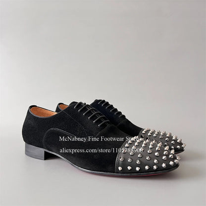 Spike Studs Leather Dress Shoes Lace up Black Alpha Male Gentleman Oxford Shoes Classic Formal Shoes Punk Rock Style Party Wear