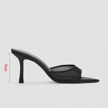 2026 New Women Black Mesh Mules Stiletto Heel Pointed Toe Slip-on Lightweight Breathable Office Party Comfortable Shoes