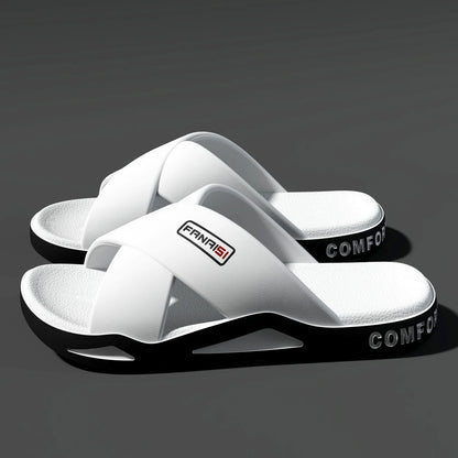 Men's Outdoor Fashion Sandals-Cross Strap Open Toe Slide Sandal,Non-Slip Bath Shower Slippers,Beach Shoes for Swimming & Walking