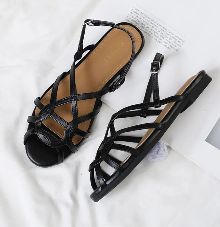 chaussure femme Women's braided t-strap flats sandals round toe casual female footwear summer shoes for women sandalias de mujer