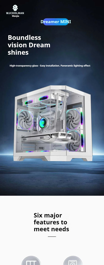 WJCOOLMAN Dreamer mini PC case M-ATX Three Sided Glass sea view room 240 water cooler Desktop computer case gabinetes gamer