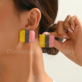 Color-Block Resin Stud Earrings — product image