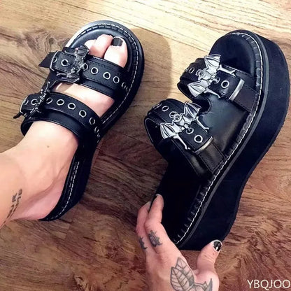 Summer Sandals Buckles Vampire Cosplay Platform Black Gothic Shoes for Women Slippers Metal Decoration Women Designer Slippers