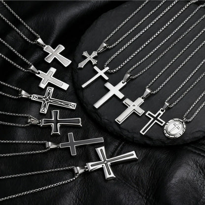 Stylish Men's Stainless Steel Cross Necklace,Punk Hip Hop Cross Pendant Necklace,Birthday Party Jewelry Gift for Him Dad Son