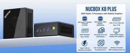 GMKtec K8 Plus Mini PC AMD R7-8845HS NUCBOX Window 11 Pro AMD Radeon™ 780M Oculink*1（PCIE GEN4*4)） DDR5 5600MHz