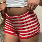 Low-Rise Striped Knit Shorts