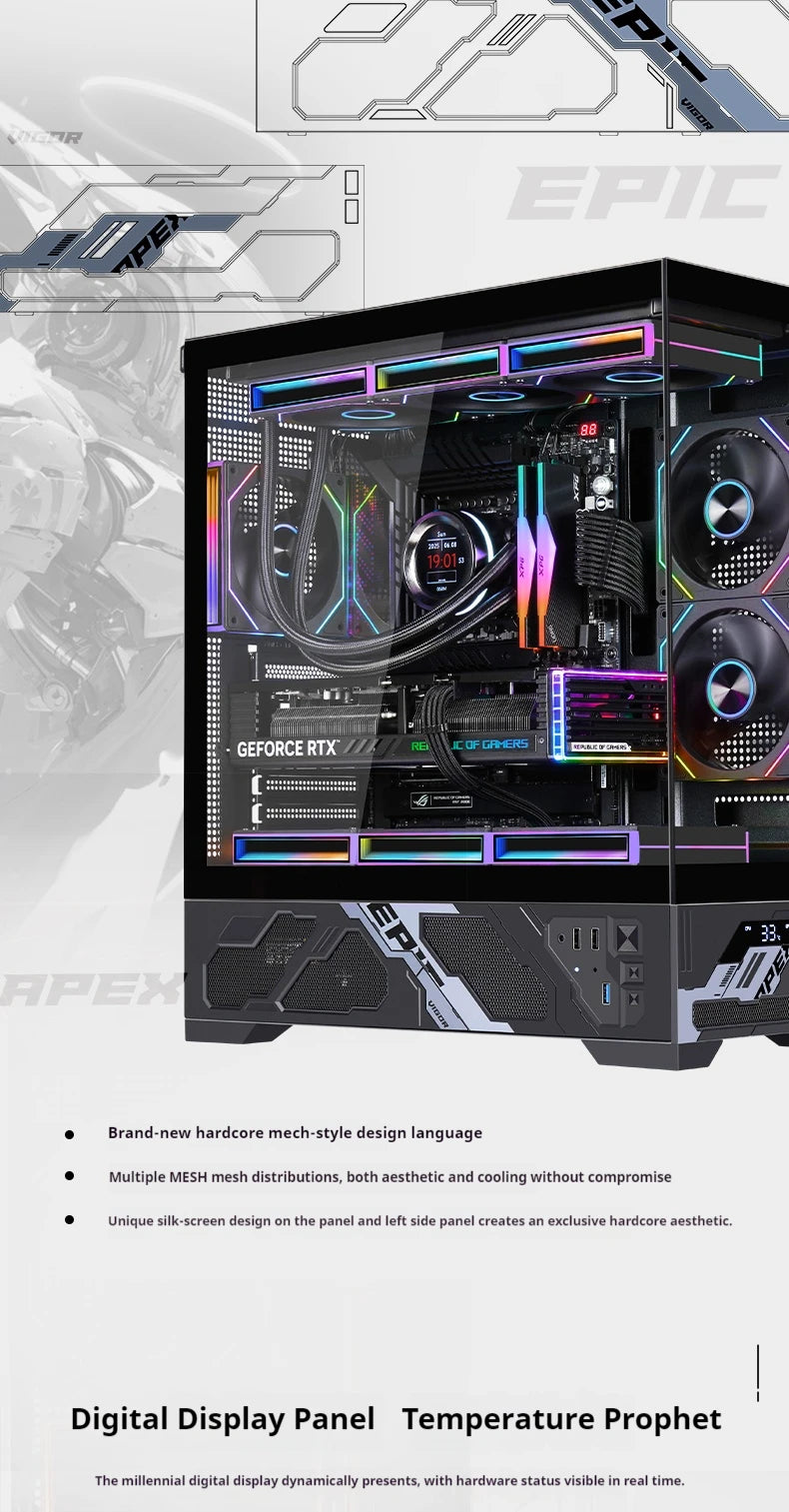 WJCOOLMAN Millennium ATX PC case screen/digital display supports 360 water cooled sea view room Customize screen computer case