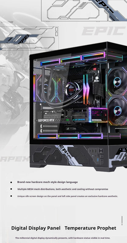 WJCOOLMAN Millennium ATX PC case screen/digital display supports 360 water cooled sea view room Customize screen computer case
