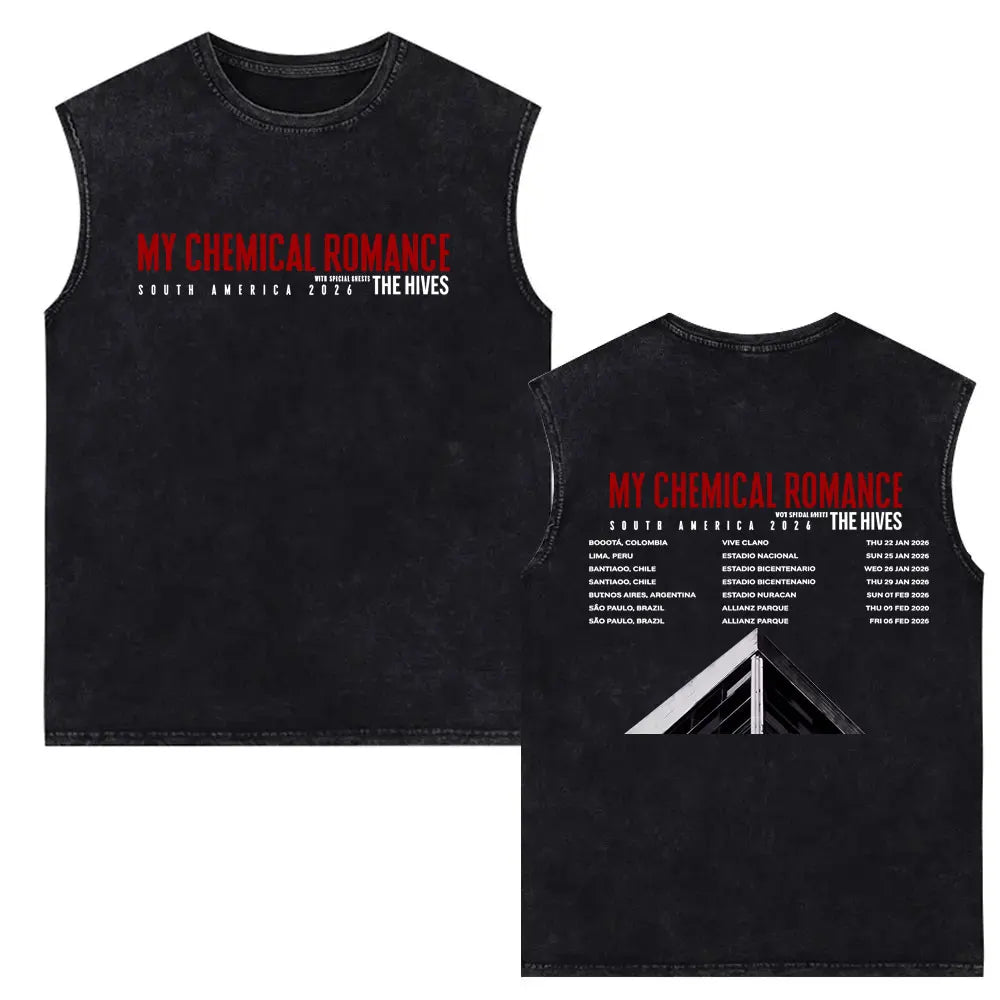 My Chemical Romance Vintage Washed Tank Tops Three Cheers for Sweet Revenge Sleeveless Vest Men Retro Punk Emo Rock Band T-shirt
