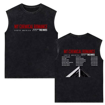 My Chemical Romance Vintage Washed Tank Tops Three Cheers for Sweet Revenge Sleeveless Vest Men Retro Punk Emo Rock Band T-shirt