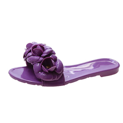2025 New Women Spring/Summer Collection Jelly Color One Word Shoes Beach Daily Shopping Home Essential Casual Slippers