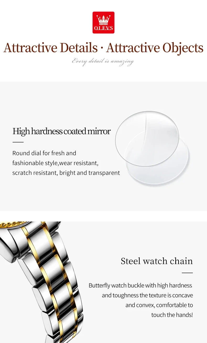 OLEVS 7003 Women Automatic Watch Waterproof Luminous Calendar Mechanical Ladies Wristwatch Steel Strap Luxury Watch Women