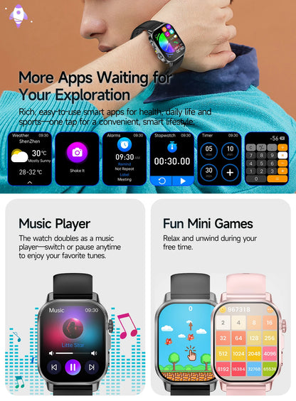 New Professional Health Watch Blood Pressure 2.01"AMOLED Screen Uric Acid Blood Lipids Flashlight Care Smart Watches for Women