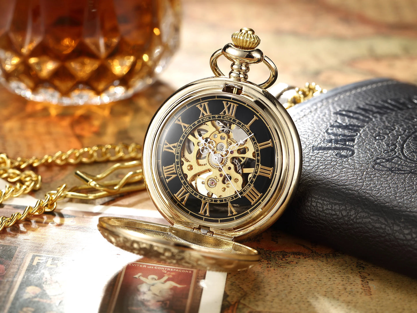 Vintage Skeleton Mechanical Pocket Watch Engraved Floral Design Hand Wind Fob Watch With Chain For Men Women Luxury Antique Gift