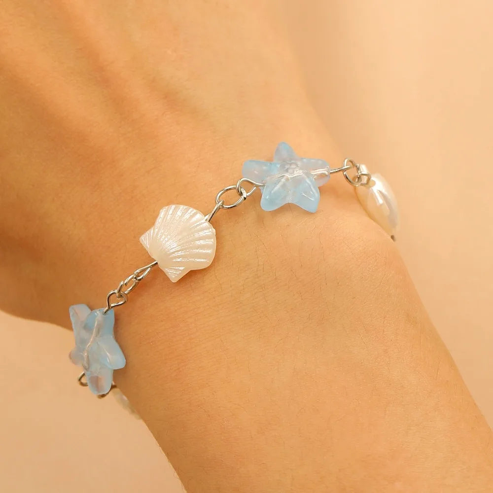 Bohemia Fashion Colorful Natural Stone Shells Starfish Conch Splicing Beaded Bracelet for Women Summer Beach Ocean Jewelry Gifts