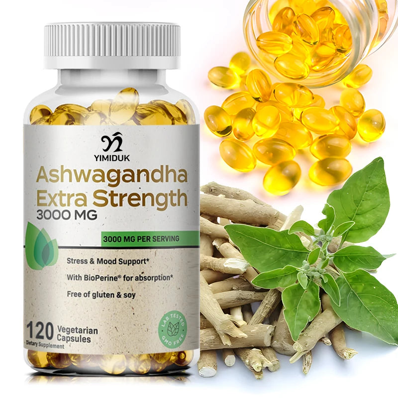 Organic Ashwagandha Root Extract Capsule, Ashwagandha Supplement Help Stress, Focus, Brain, Energy Support Sleep Health