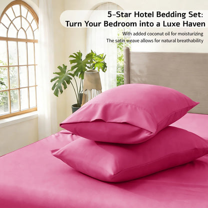 Cooling Bamboo Bed Sheet Set-Bamboo Bed Sheet-Ultra Soft & Breathable Daybed Set-Deep Pocket Up to 16" Hotel Soft Bedding-Perfect for Hot Sleepers Bamboo Bedding Sheets Set - Double Stitching, Lifetime Quality Promise