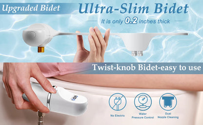 SOOSI Toilet Seat Bidet Attachment Ultra-Slim Double Nozzle Adjustable Water Pressure Non-Electric Ass Sprayer