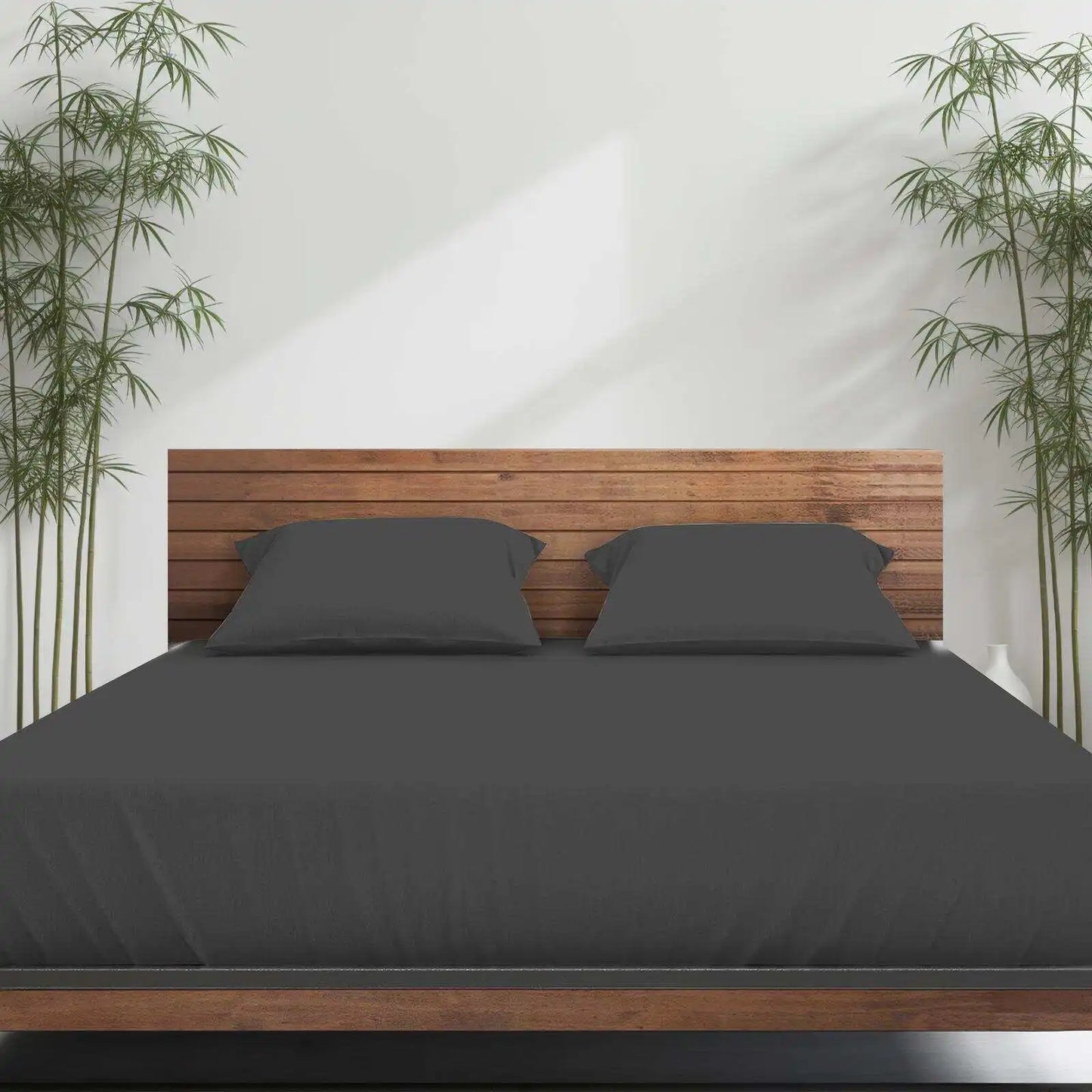 Emircey 3Pcs Bamboo Fitted Sheet Set Cooling Breathable Bedding Silky Soft Mattress Cover with 2 Pillowcases Deep Pocket Bottom Sheet for Home Bedroom Dorm Spring Summer Sleep Gift