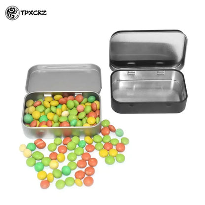 Metal Rectangular Empty Mini Tin Box Tinplate Push Candy Pill Cases Bins Jar Hinged Containers Small Organizer Storage Box