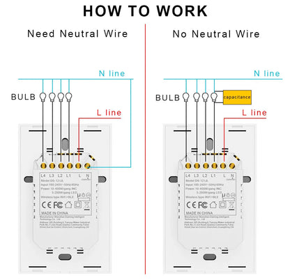 Smart WiFi Switch Single Neutral Wire Universal Touch Control Tuya APP Alexa Google Home Compatible Gold Gray