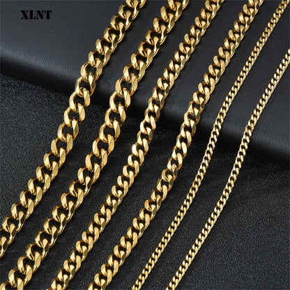 3/5/7/9/11mm Men's Silver Color Necklace Stainless Steel Cuban Link Chain for Mens Womens Basic Black Gold Tone Chokers