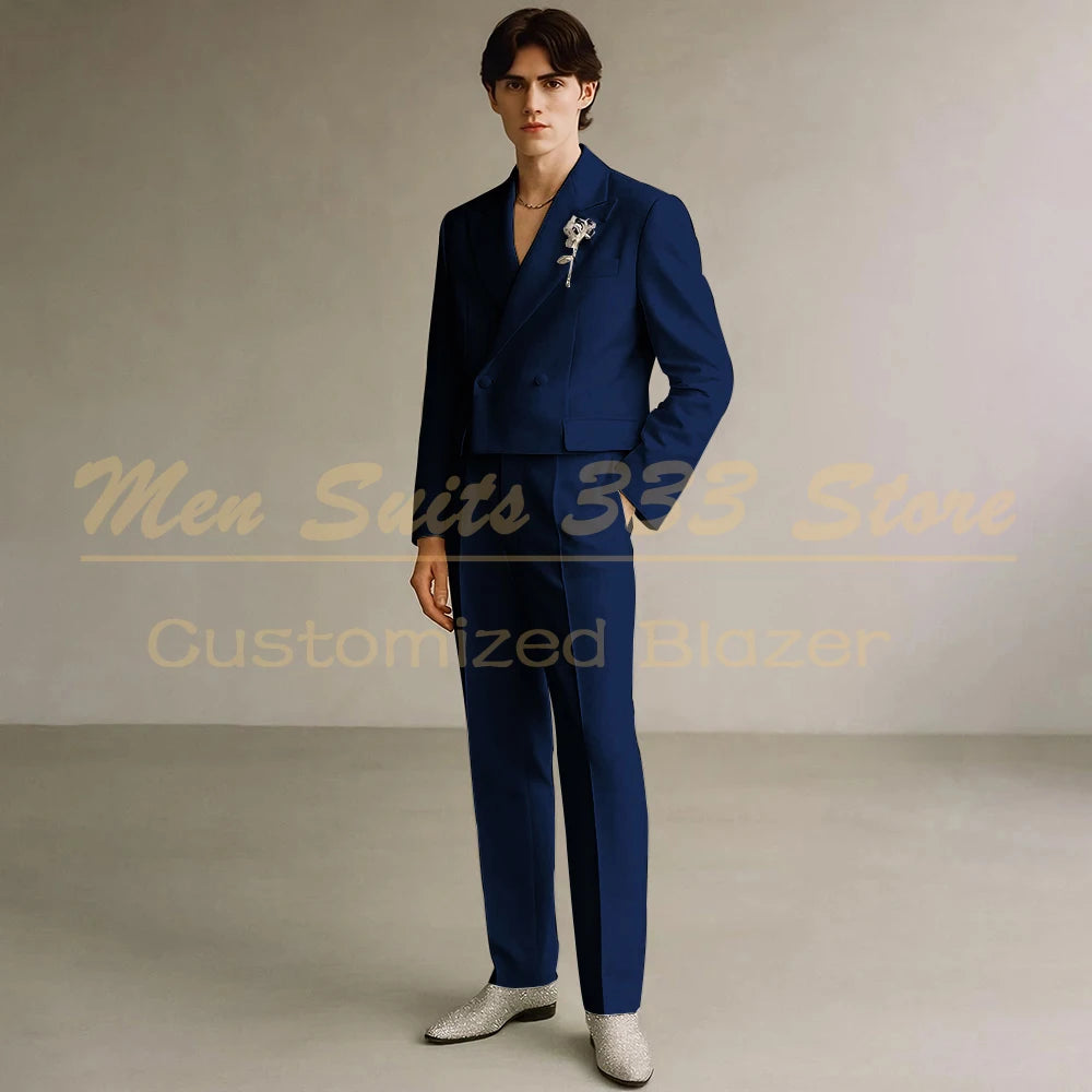 Cropped Men's Suits Formal Wedding Groomsmen 2 Piece Jacket Pants Sets Fashion Male Clothing High Quality Male Clothing Costume