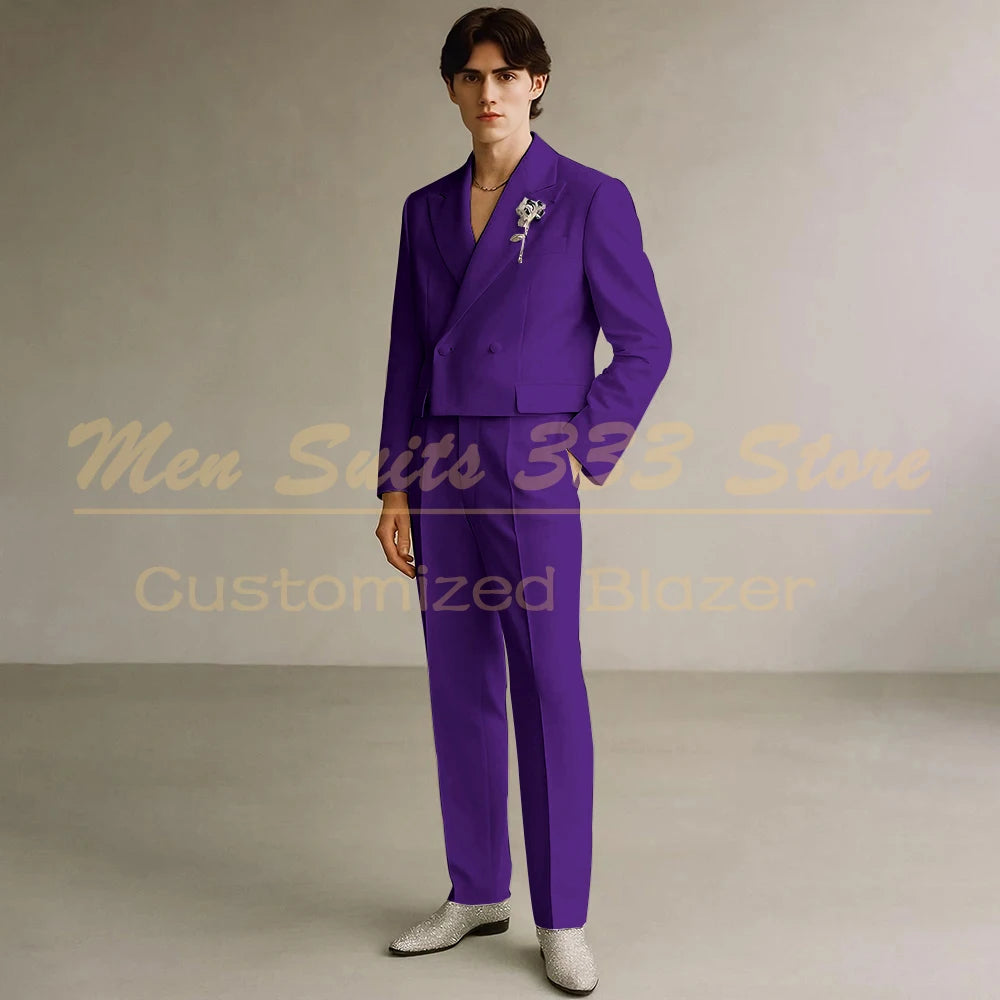 Cropped Men's Suits Formal Wedding Groomsmen 2 Piece Jacket Pants Sets Fashion Male Clothing High Quality Male Clothing Costume