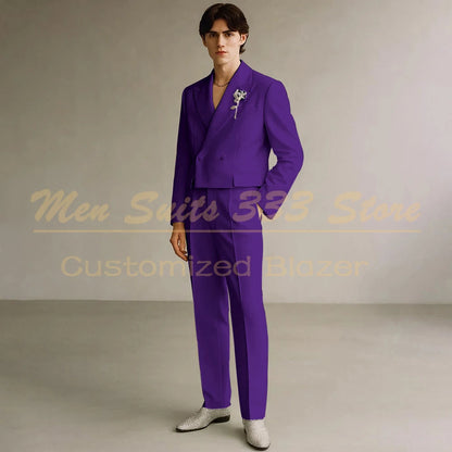 Cropped Men's Suits Formal Wedding Groomsmen 2 Piece Jacket Pants Sets Fashion Male Clothing High Quality Male Clothing Costume