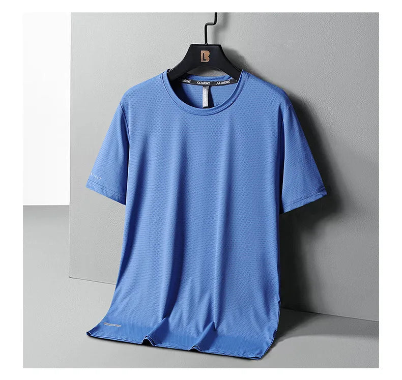 High-Quality Ice Silk T-Shirts Men Plus Size 8XL Male Tshirt Fat Man Tee Shirt Breathable Wearing Tee Tops Running Fast Shipping