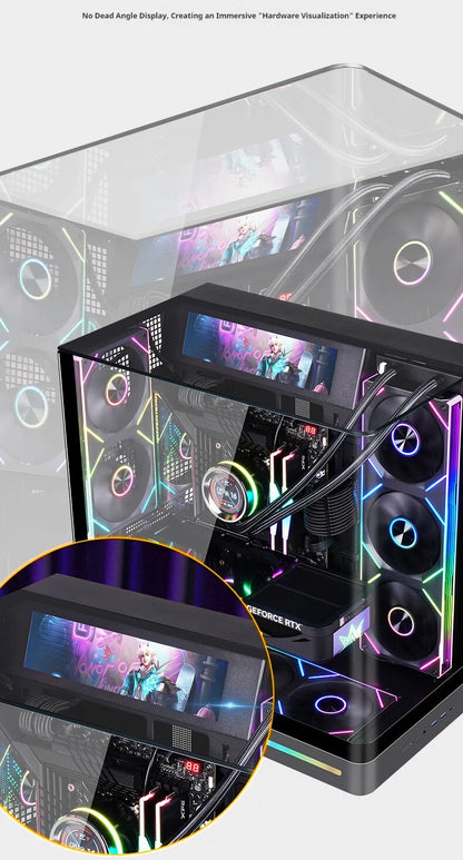 WJCOOLMAN AITO Plus ATX PC case 9.16-inch screen RGB light strip 360 water cooler Integrated curved glass computer case