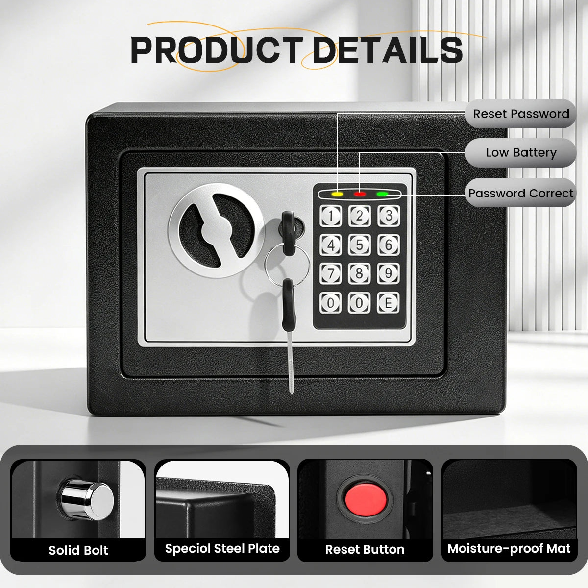 Ireproof Safes with Fireproof Money Bag Sensor Light Digital Keypad Home Safe Adjustable Shelf Security Safe