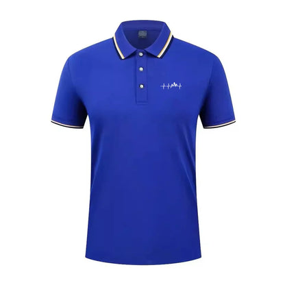 Summer men's 100% polyester fashion Milan print casual knight stripe lapel short-sleeved shirt polo shirt top