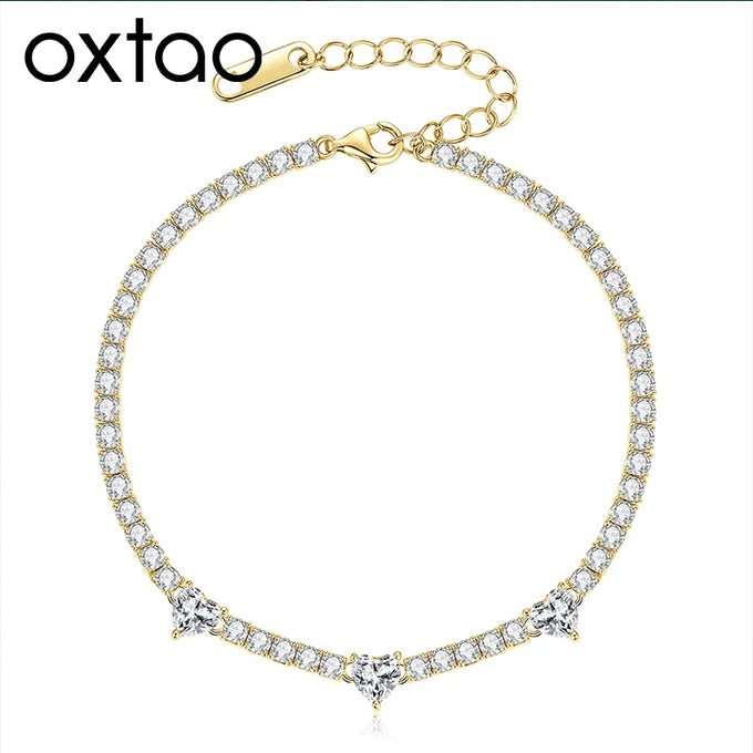 Moissanite Heart-Charm Tennis Bracelet