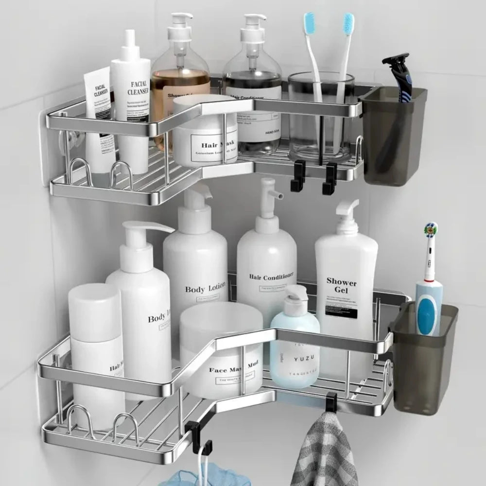 No Drilling Stainless Steel Triangle Double Layer Shelf for Bathroom Balcony Kitchen Corner Storage Space Saving Durable Design