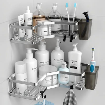 No Drilling Stainless Steel Triangle Double Layer Shelf for Bathroom Balcony Kitchen Corner Storage Space Saving Durable Design