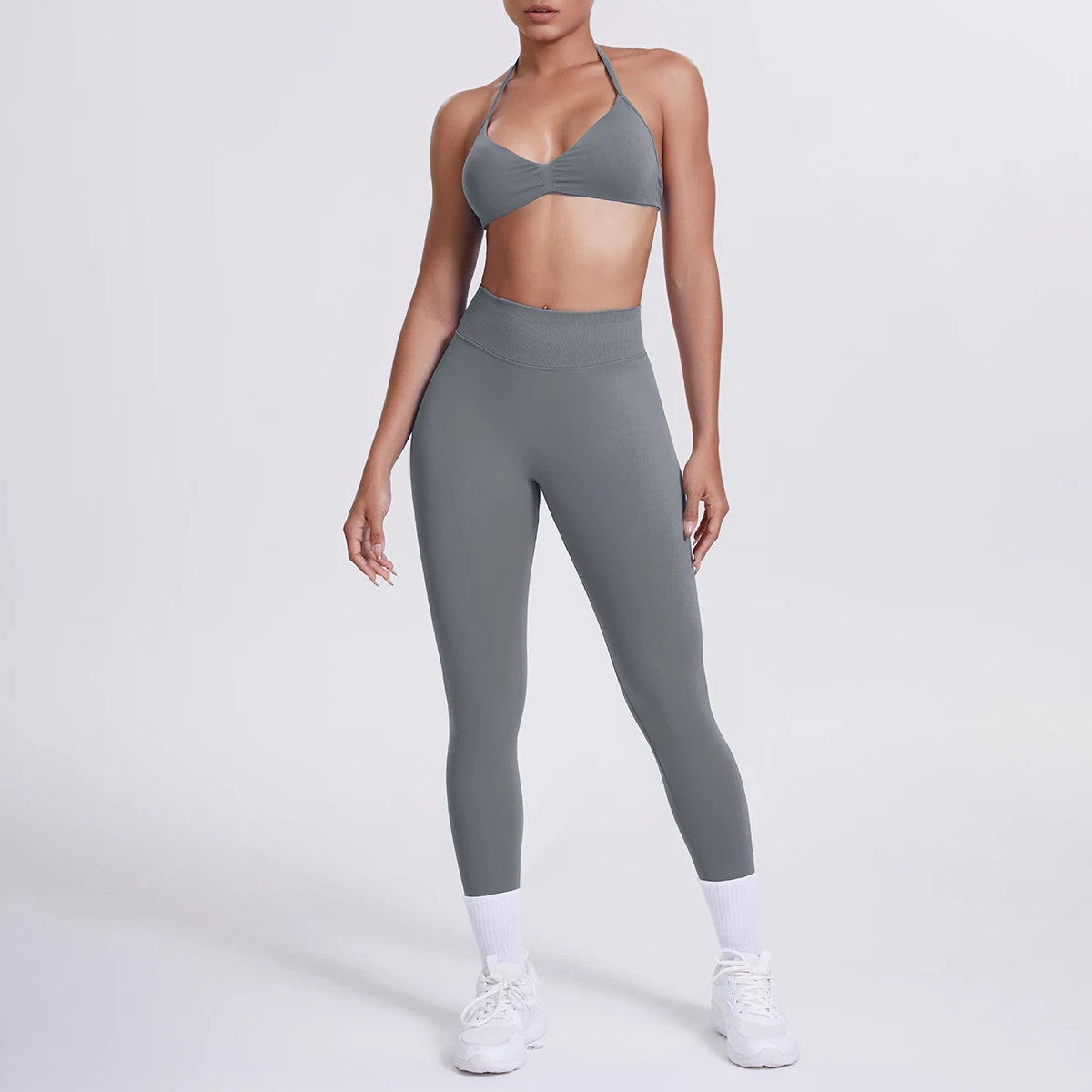 Women 2pcs Patchwork Sport Yoga Suit Training Sleeveless Sport Gym Tops Tummy Control Slimming Booty Leggings Yoga Suit Sports