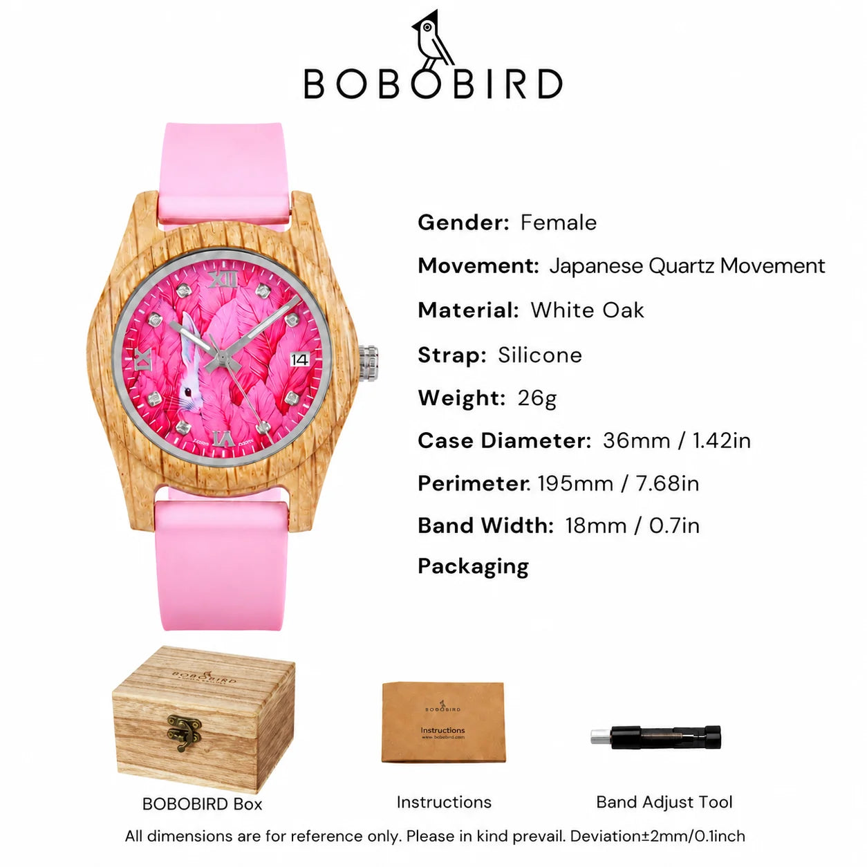 Women's Pink Wooden Watch Luxury Fashion Wristwatch Gift for Girls Elegant Quartz Watch with Silicone Strap Support Dropship