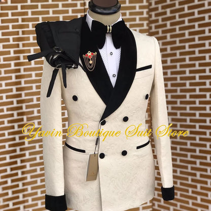 Men's 2 Pieces Suit Floral Set Double Breasted Shawl Lapel Jacket Formal Blazer Pants for Wedding Prom Dinner Party
