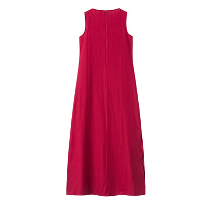 Women's Sleeveless Deep V-Neck Side Split Dress, Bohemian Sexy Dress, Casual, New