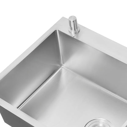 68×45cm Sink with V-shaped Drainer and Drain Basket and Soap Dispenser Anti-overflow Kitchen Sink Stainless Steel Sink