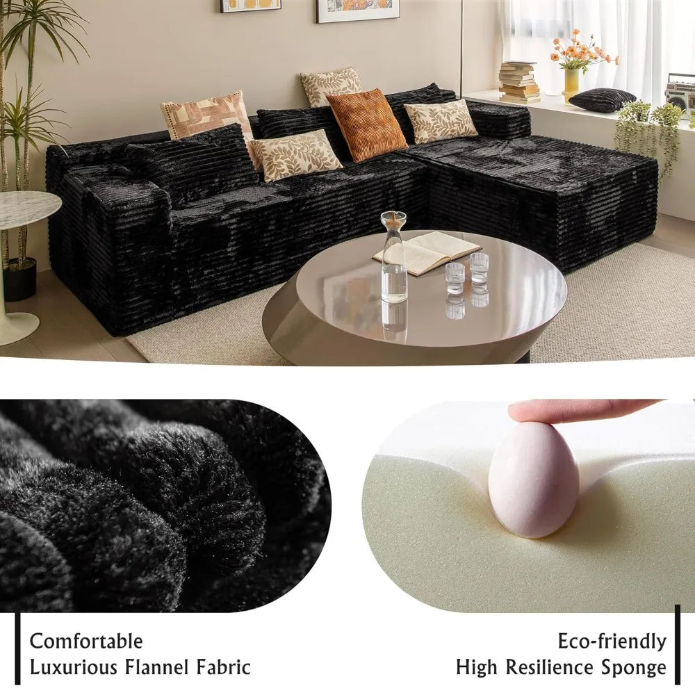 104" L-Shape Corduroy Sectional Sofa Deep Seat Chaise Living Room No Assembly Required, Custom