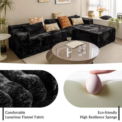 104" L-Shape Corduroy Sectional Sofa Deep Seat Chaise Living Room No Assembly Required, Custom